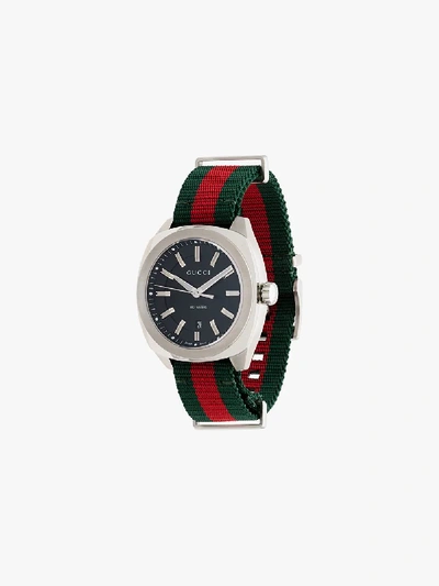 Shop Gucci Metallic Gg2570 Web Strap Stainless Steel Watch In Multicoloured