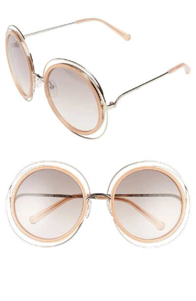Shop Chloé 'carlina' 58mm Round Sunglasses In Gold/ Transparent Peach