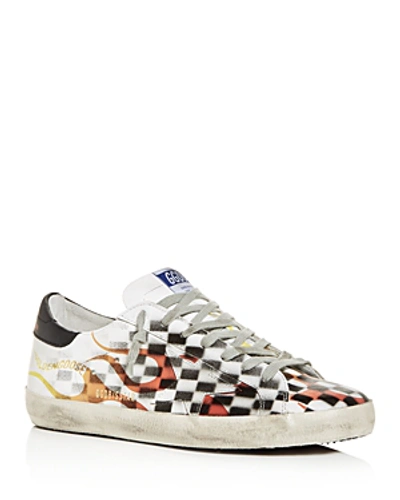 Shop Golden Goose Men's Superstar Flame Distressed Leather Low-top Sneakers In White