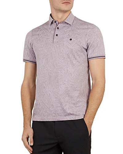 Shop Ted Baker Vaness Leaf Print Slim Fit Polo Shirt In Lilac
