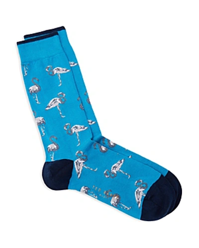 Shop Ted Baker Bluebon Allover Bird Socks In Teal Blue