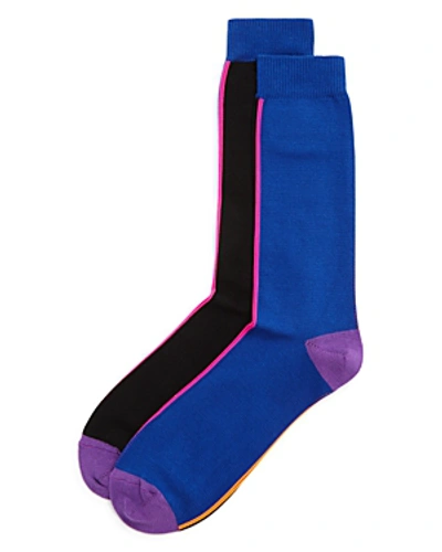 Shop Paul Smith Vertical Color-block Socks In Black/royal Blue