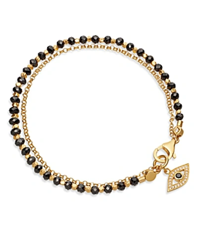 Shop Astley Clarke Black Spinel Evil Eye Bracelet In 18k Gold-plated Sterling Silver In Black/gold