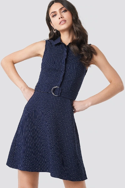 Shop Trendyol Striped Belt Detailed Mini Dress - Blue In Navy