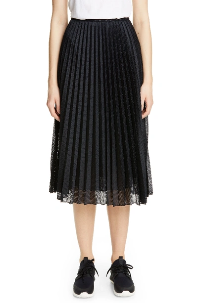 Shop Moncler Pleated Mesh Skirt In 999 Black