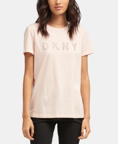 Shop Dkny Crewneck Short-sleeve Glitter-logo T-shirt In Blush