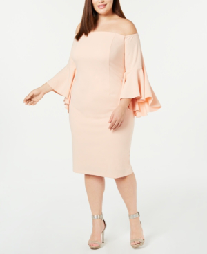 calvin klein off the shoulder crepe dress