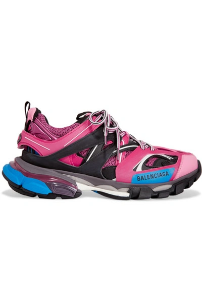 Shop Balenciaga Track Logo-detailed Mesh And Rubber Sneakers In Pink