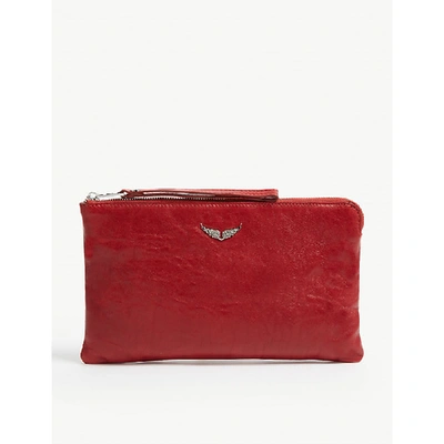 Shop Zadig & Voltaire Leather Clutch In Rouge