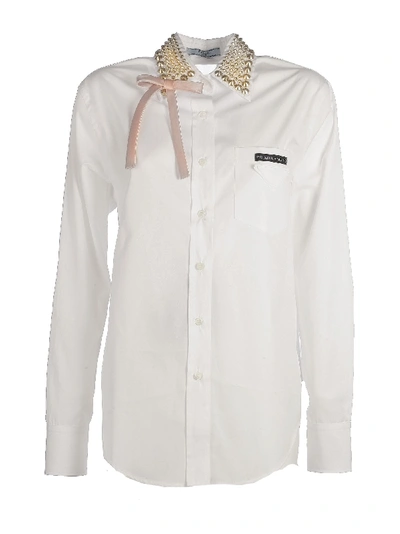 Shop Prada Studded-collar Shirt In Wln White Black Petalo