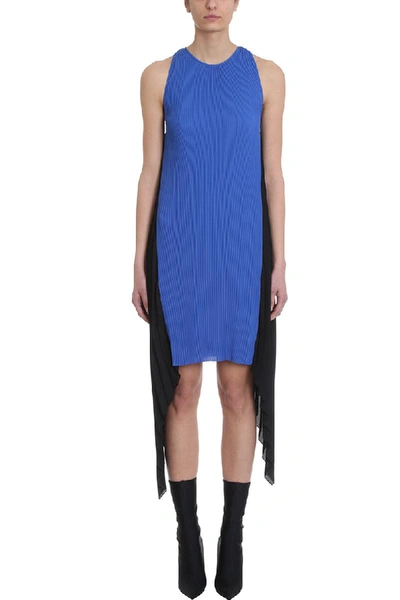 Shop Kenzo Pleated Asymmetric Dress In Blue