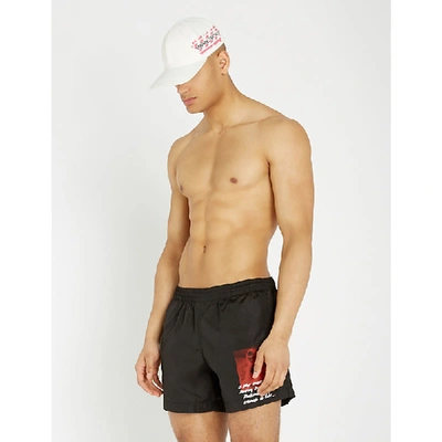 Shop Off-white Mona Lisa Regular-fit Swim Shorts In Black Red