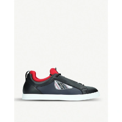 Shop Fendi Monster Leather Tennis Trainers In Navy
