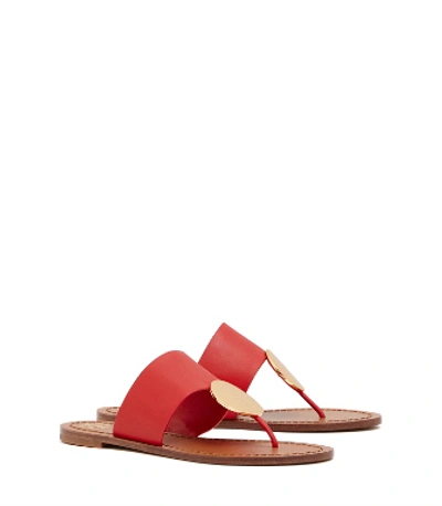 Shop Tory Burch Patos Disk Sandals In Brilliant Red / Gold