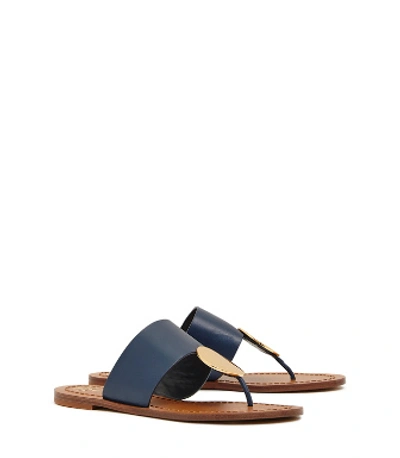 Shop Tory Burch Patos Disk Sandals In Ink Navy / Gold