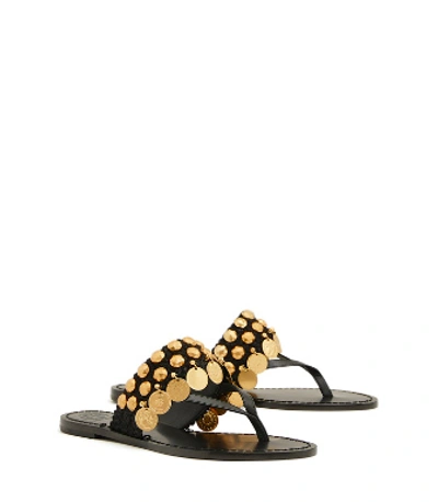 Shop Tory Burch Patos Coin Thong Sandals In Perfect Black / Perfect Black