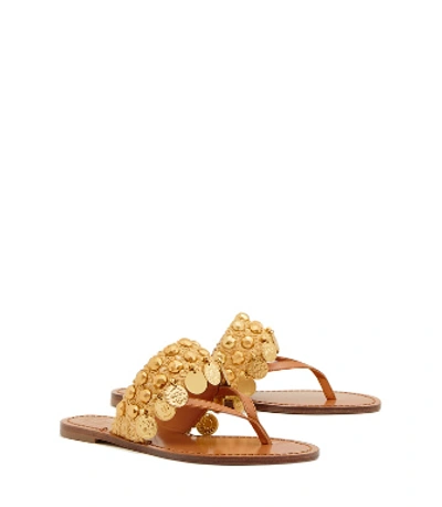 Shop Tory Burch Patos Coin Thong Sandals In Tan / Tan