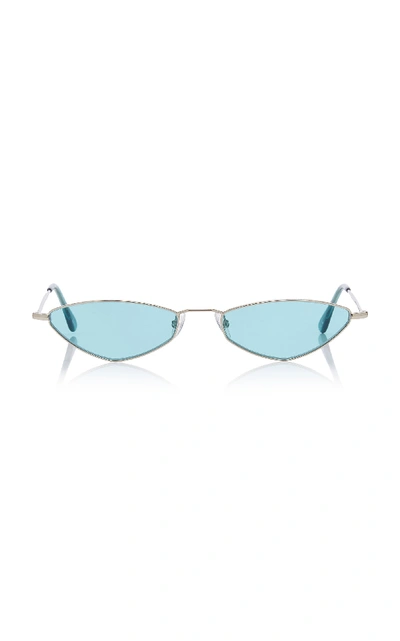Shop Andy Wolf Eliza Sun Oval-frame Metal Sunglasses In Blue