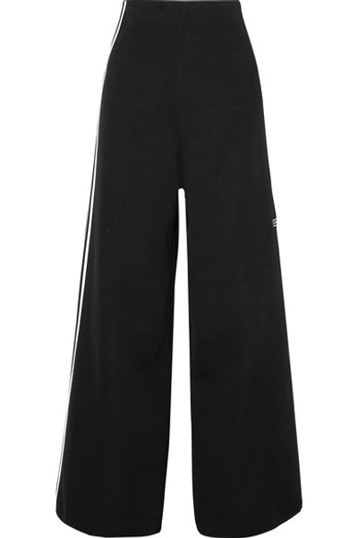 Shop Adidas Originals Striped Stretch-knit Wide-leg Track Pants In Black
