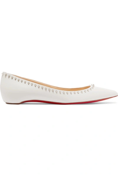 Shop Christian Louboutin Anjalina Studded Leather Point-toe Flats In White