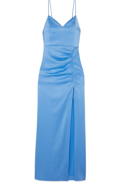 Shop Alice And Olivia Diana Satin-jersey Maxi Dress In Blue