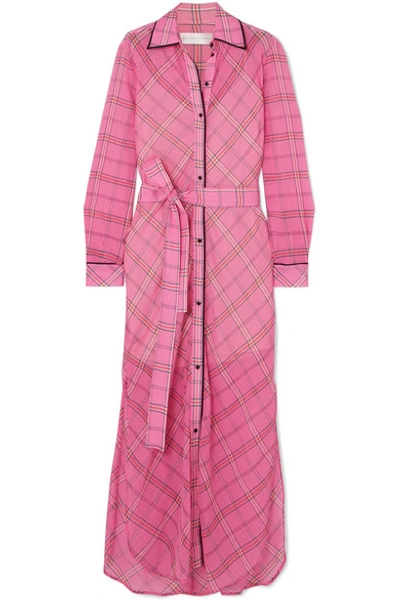 Shop Victoria Victoria Beckham Checked Cotton And Silk-blend Midi Dress In Pink