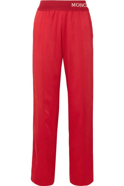 Shop Moncler Intarsia-trimmed Striped Satin-jersey Track Pants In Red