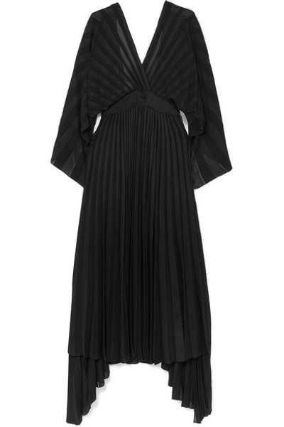 Shop Valentino Asymmetric Open-back Pleated Stretch-knit Dress In Black