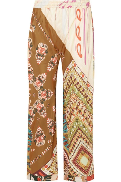 Shop Chloé Printed Silk Wide-leg Pants In Bronze