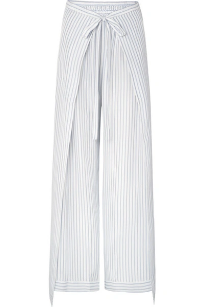 Shop Chloé Belted Layered Pinstriped Silk Wide-leg Pants In Ivory
