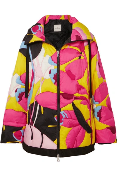 Shop Moncler Hooded Printed Shell Down Jacket In Yellow