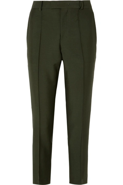 Shop Bottega Veneta Cropped Mohair And Wool-blend Slim-leg Pants In Green