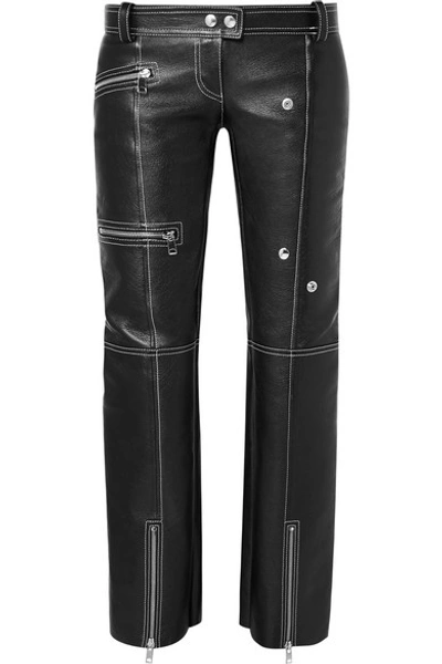 Shop Alexander Mcqueen Zip-embellished Textured-leather Straight-leg Pants In Black