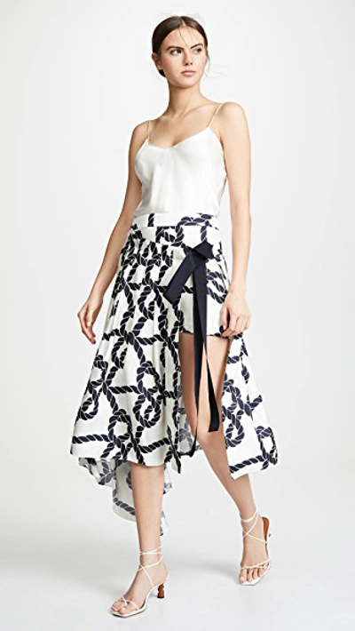 Shop Monse Rope Print Apron Shorts In Ivory/navy