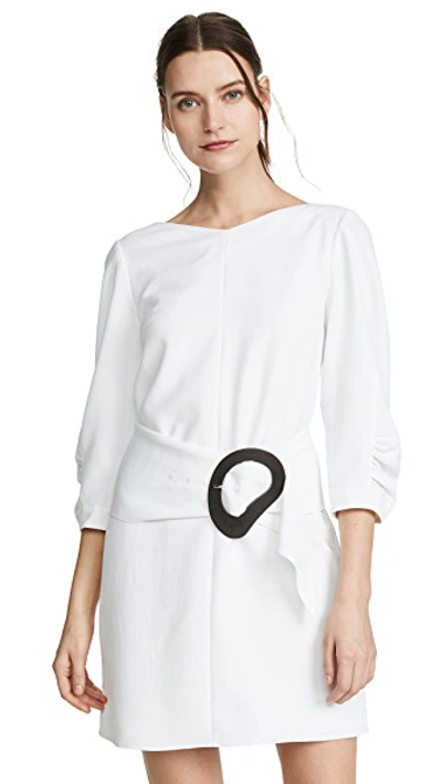 Shop Tibi Shirred Sleeve Dress With Removable Belt In White