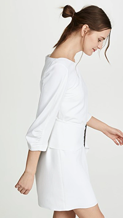 Shop Tibi Shirred Sleeve Dress With Removable Belt In White