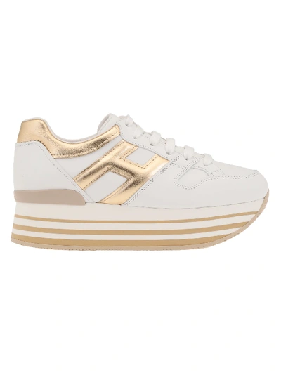 Shop Hogan Maxi H222 Sneaker In B001(bianco)+g210(oro Pallido)