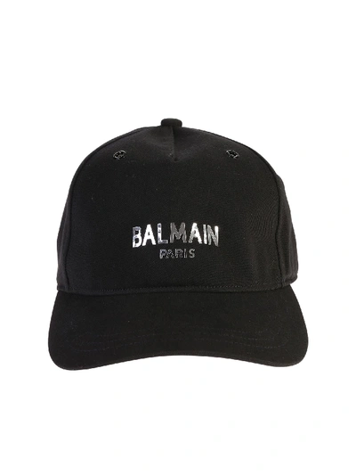 Shop Balmain Branded Baseball Hat In Black