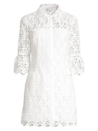 Shop Sandro Lauretta Lace Button-front Dress In Ecru