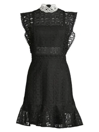 Shop Sandro France Guipure Lace High-neck Mini Dress In Black