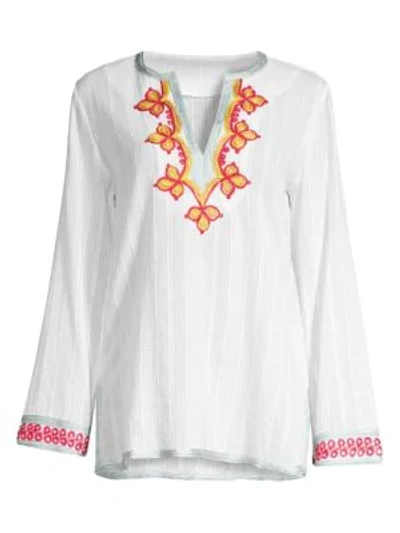 Shop Trina Turk Modern Miami Embroidered Cotton Tunic In White