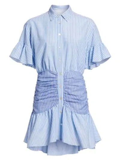 Shop Cinq À Sept Asher Striped Ruched Shirtdress In Oxford Blue Multi