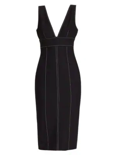 Shop Cinq À Sept Taya V-neck Topstitch Dress In Black Ivory