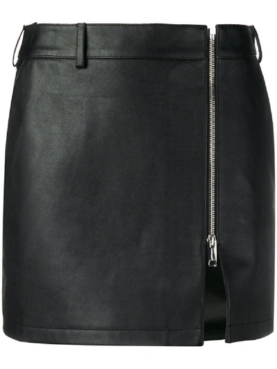 Shop Burberry Zip-front Leather Mini Skirt - Black