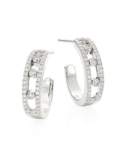 Shop Messika Women's Move Pavé 18k White Gold & Diamond Hoop Earrings