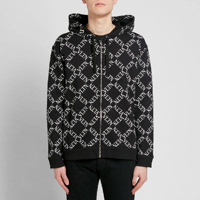 Shop Valentino Vltn Grid Zip Through Hoody In Black