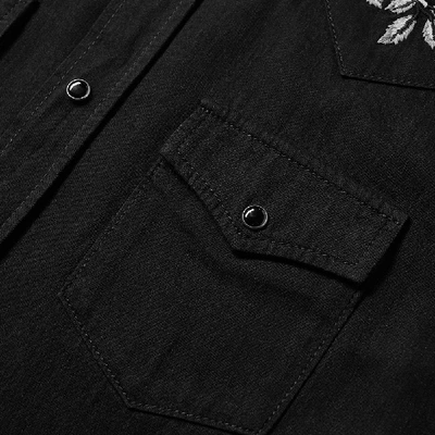 Shop Saint Laurent Floral Embroidered Western Shirt In Black