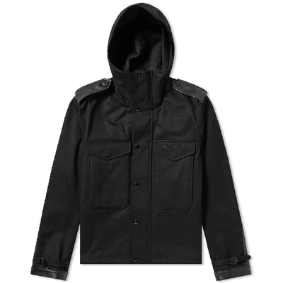 Shop Saint Laurent Leather Detail Hooded Jacket In Black