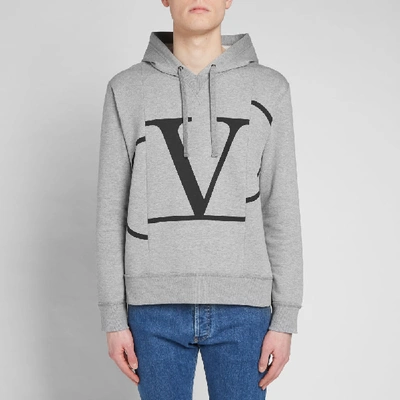 Shop Valentino Constructed V Logo Popover Hoody In Grey