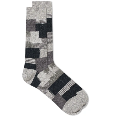 Shop Anonymous Ism Patchwork Crew Sock In Grey